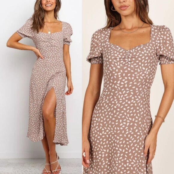New! Petal & Pup Franklin Midi Dress Side Slit Mocha Size 6 - 47501 - Picture 1 of 15